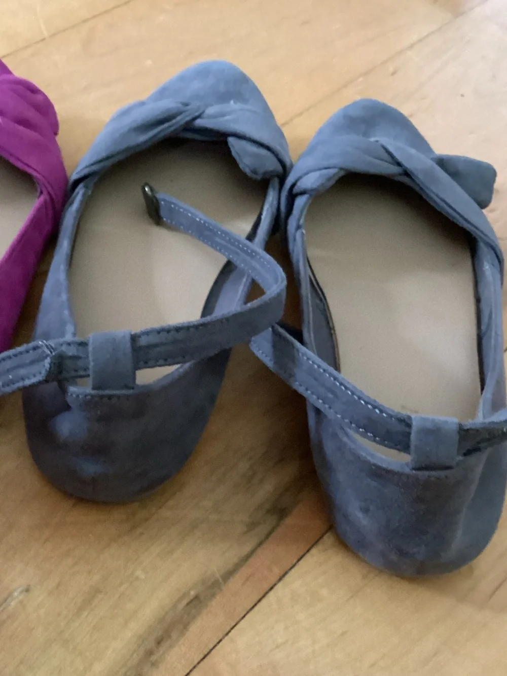 Kids Knot-Detail Ankle Strap Flats in Purple and grey
